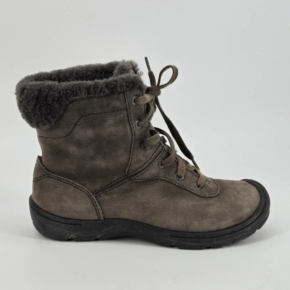 Keen Presidio Black Olive Leather Shearling Winter Hiking Bumper Boot Women Sz 6